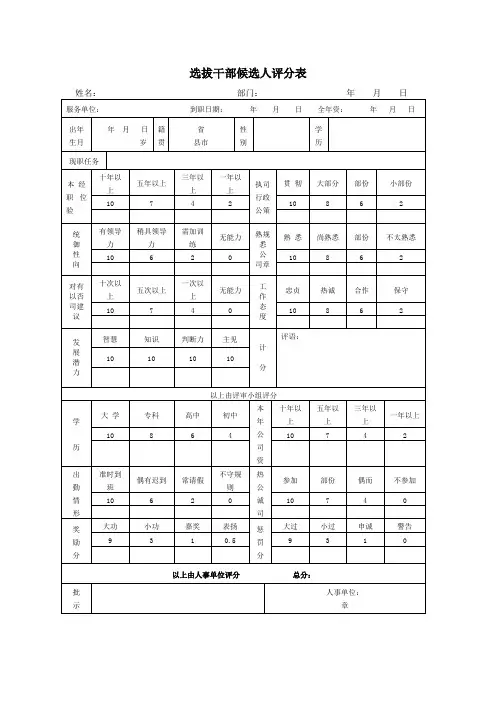 选拔干部候选人评分表(标准版)