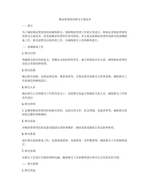 物业管理用房移交方案范本