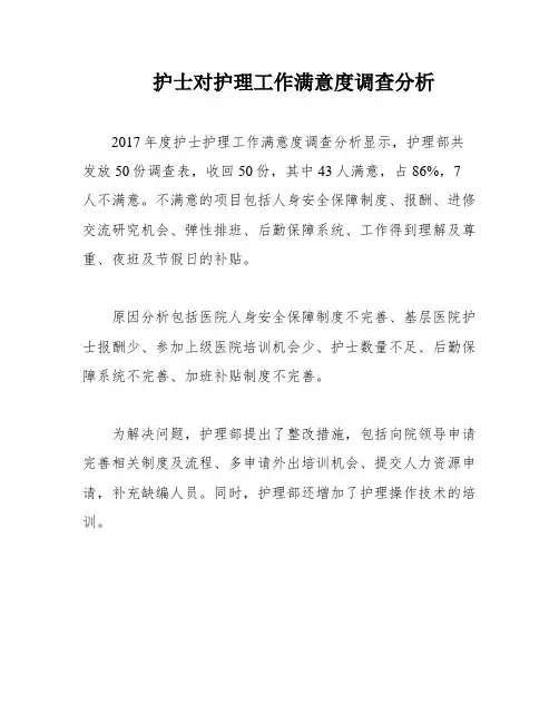 护士对护理工作满意度调查分析