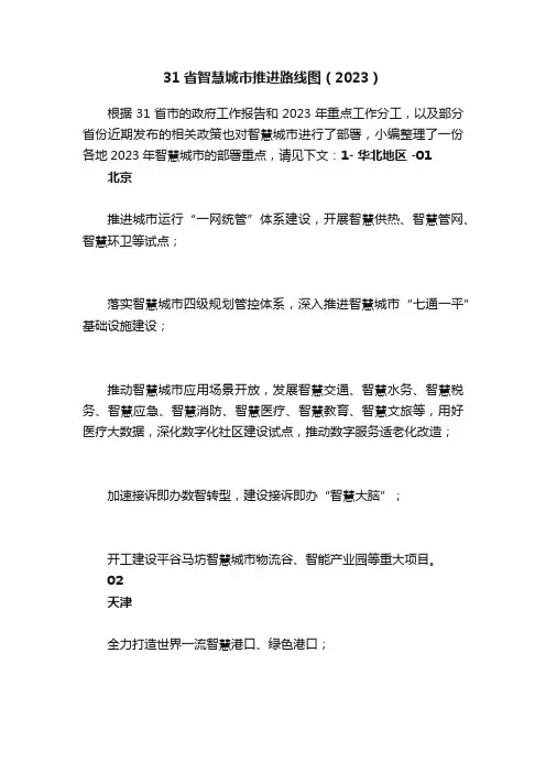 31省智慧城市推进路线图（2023）