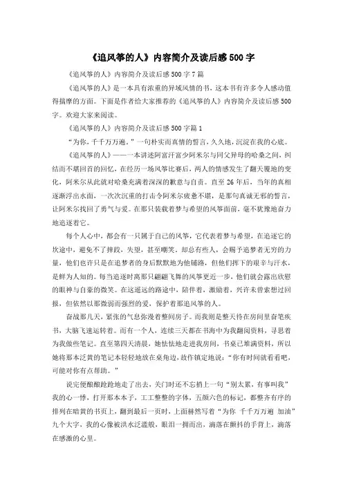 《追风筝的人》内容简介及读后感500字