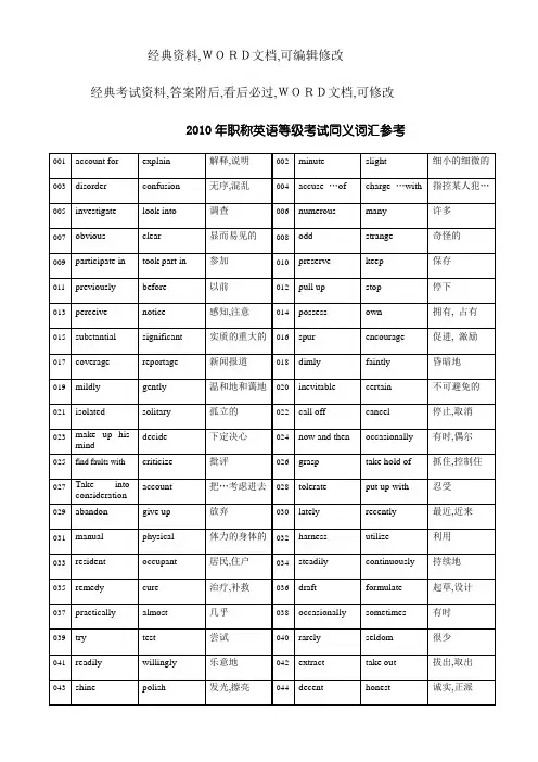职称英语等级考试同义词汇实务知识
