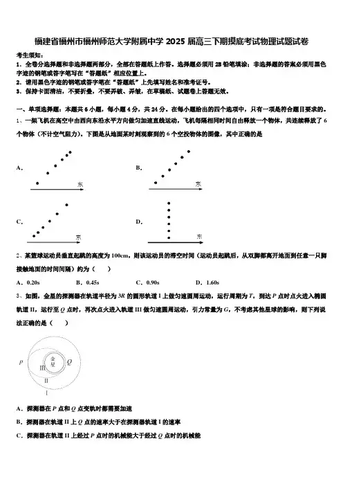 福建省福州市福州师范大学附属中学2025届高三下期摸底考试物理试题试卷含解析