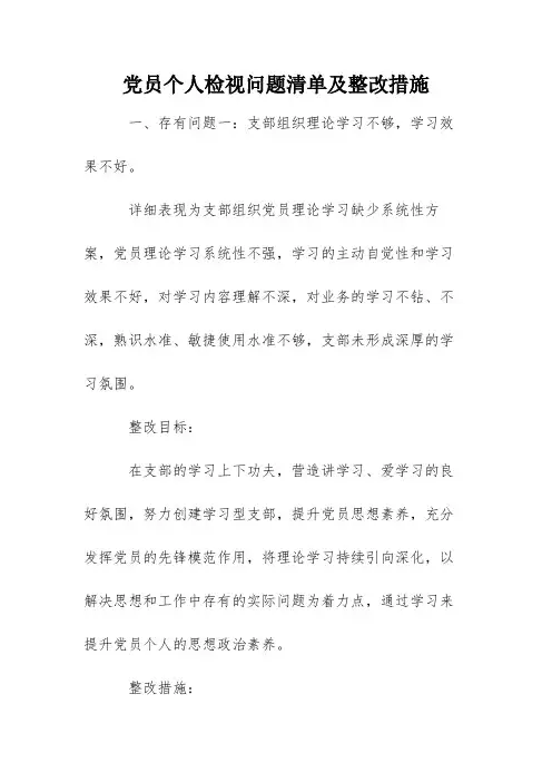党员个人检视问题清单及整改措施