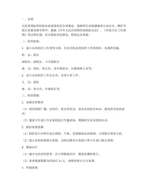 水痘传染病防控工作预案