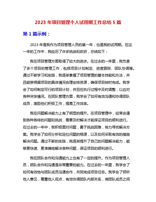 2023年项目管理个人试用期工作总结5篇