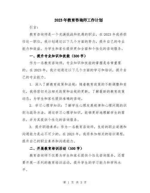 2023年教育咨询师工作计划