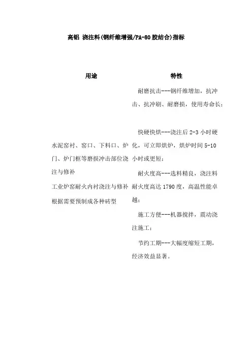 浇注料指标