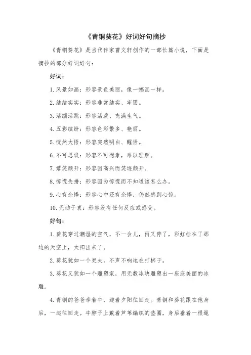 《青铜葵花》好词好句摘抄