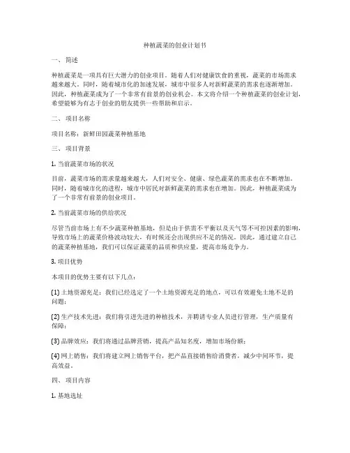 种植蔬菜的创业计划书