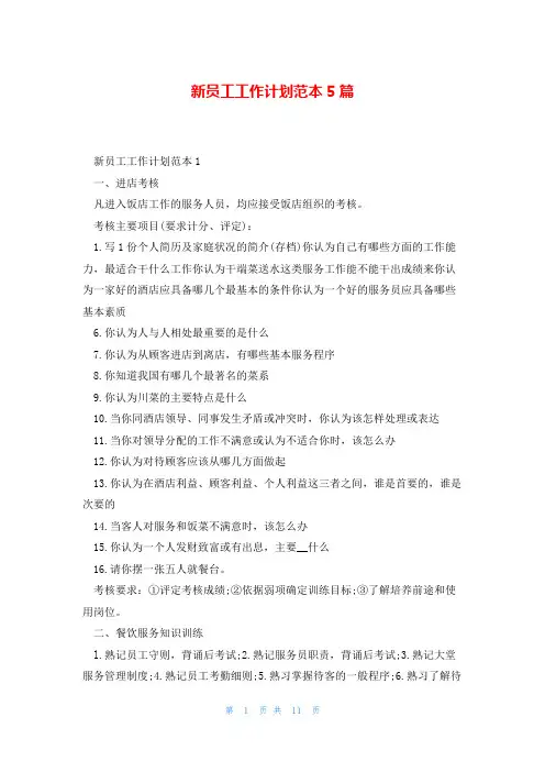 新员工工作计划范本5篇