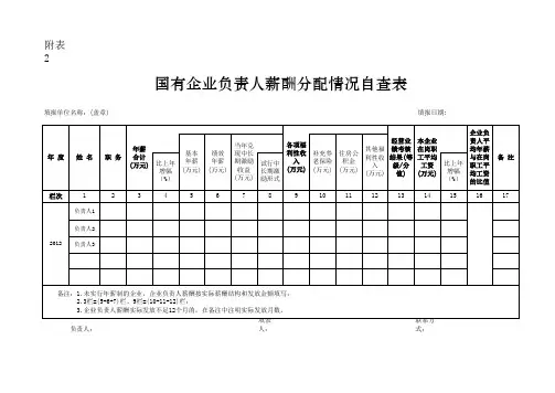 国有企业工资内外收入分配情况自查表