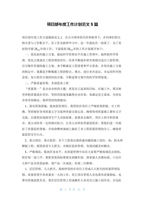 项目部年度工作计划范文5篇