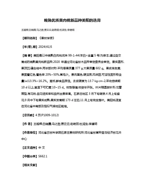 晚熟优质黄肉桃新品种美阳的选育