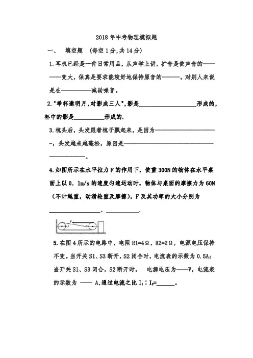 2018年中考物理模拟题1