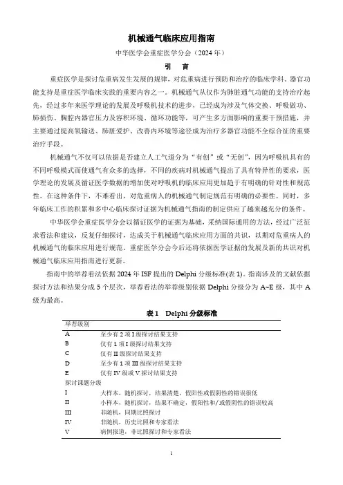 机械通气临床应用指南(中华重症医学分会2024)