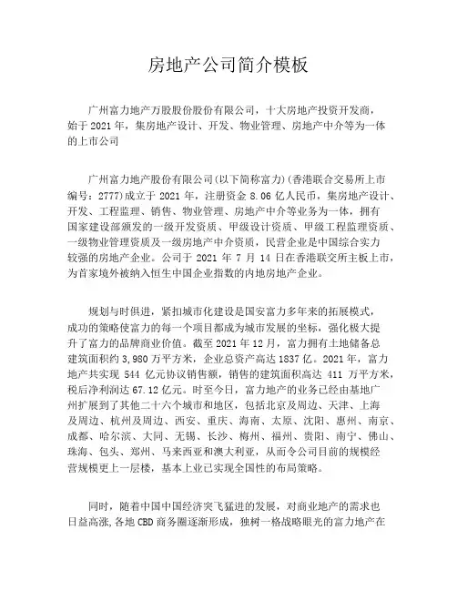 房地产公司简介模板