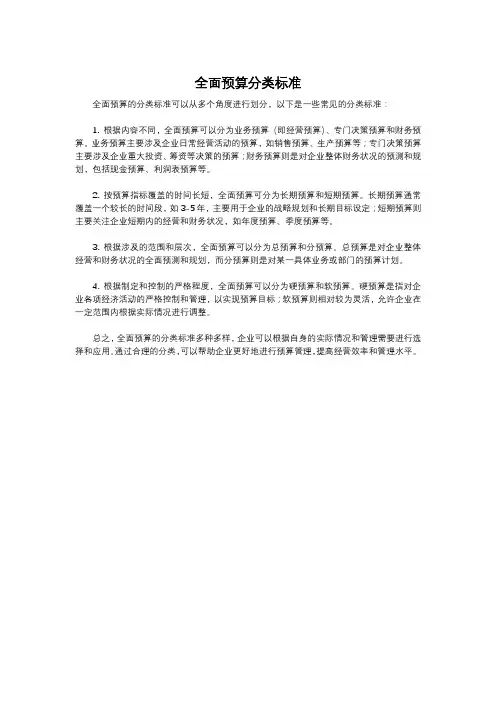 全面预算分类标准