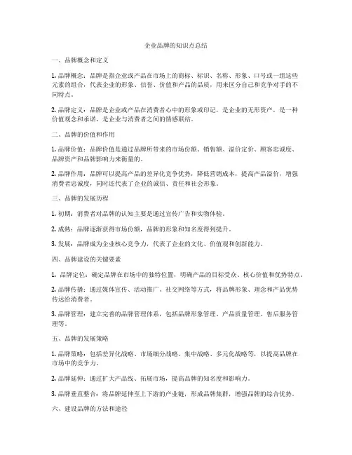企业品牌的知识点总结