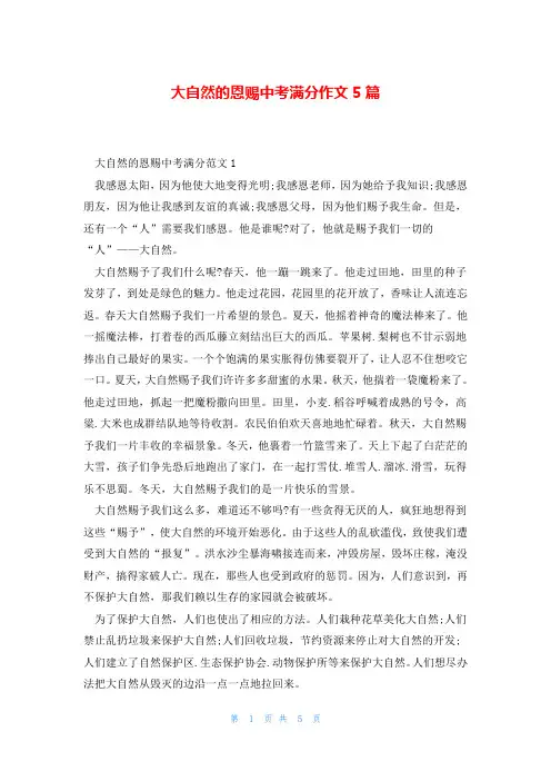 大自然的恩赐中考满分作文5篇