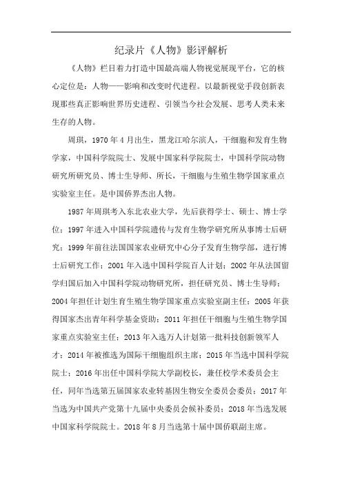 纪录片《人物》影评解析