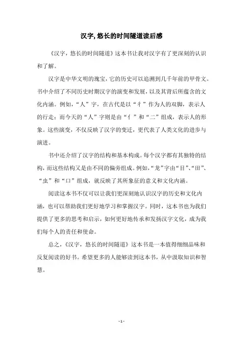 汉字,悠长的时间隧道读后感