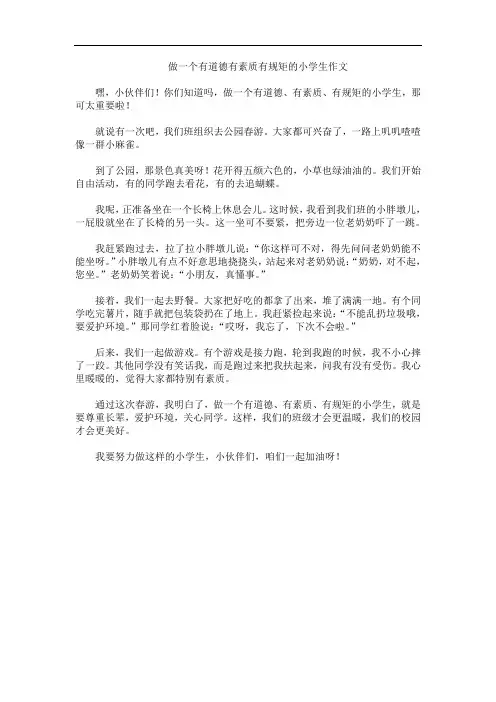 做一个有道德有素质有规矩的小学生作文
