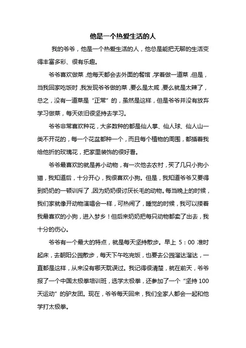 五年级作文：他是一个热爱生活的人作文550字