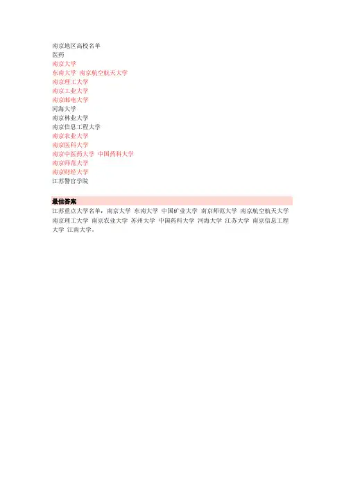 南京地区高校名单