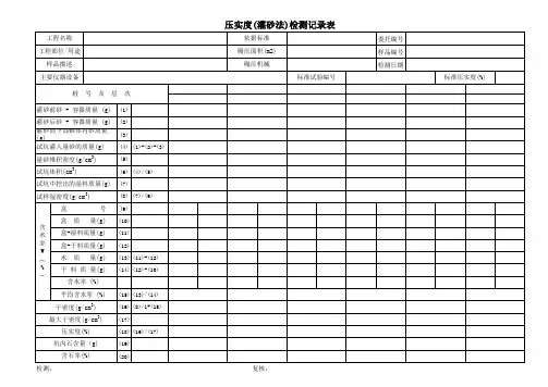 压实度 灌砂法原始记录表格