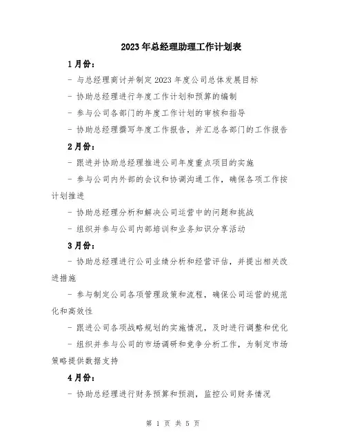 2023年总经理助理工作计划表