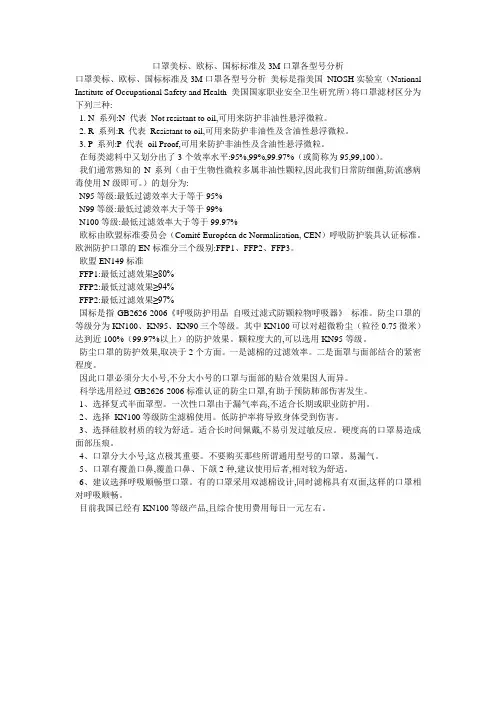 口罩美标、欧标、国标标准及3M口罩各型号分析