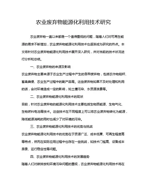 农业废弃物能源化利用技术研究