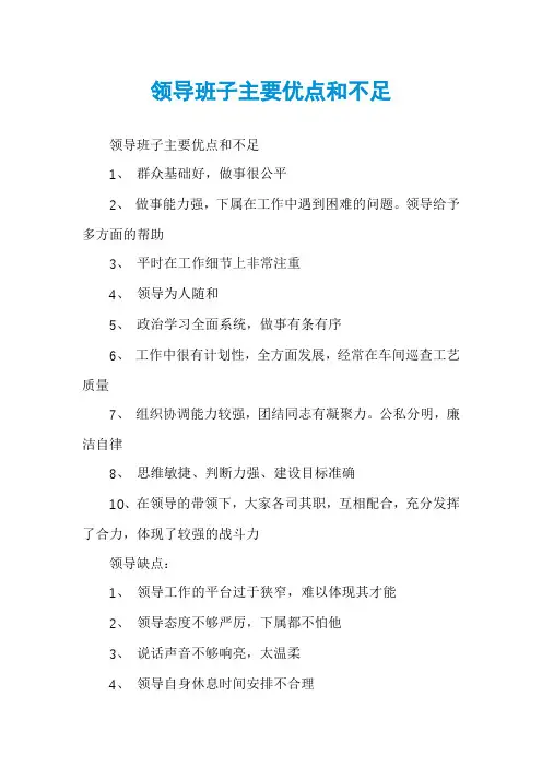 领导班子主要优点和不足