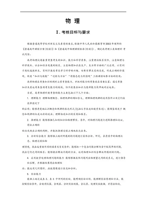 物理--2018年普通高等学校招生全国统一考试大纲