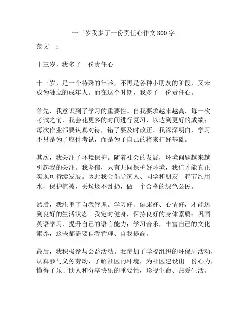 十三岁我多了一份责任心作文800字