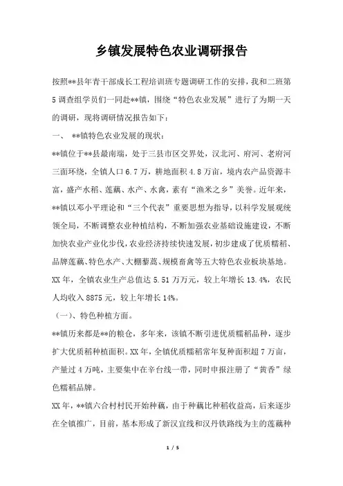 2019年乡镇发展特色农业调研报告