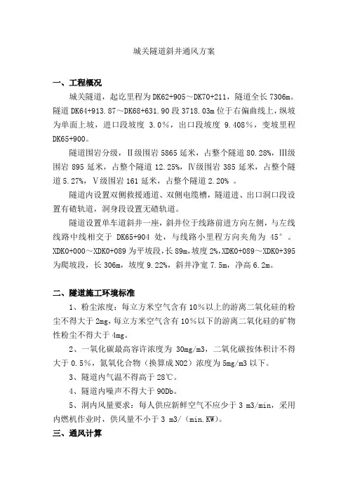 隧道斜井通风方案
