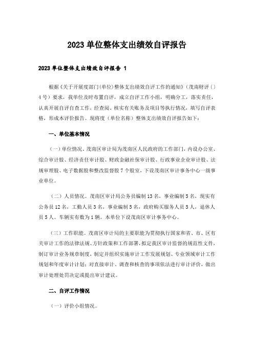 2023单位整体支出绩效自评报告 