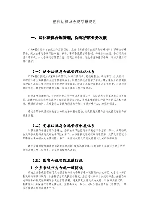 商业银行法律合规管理规划