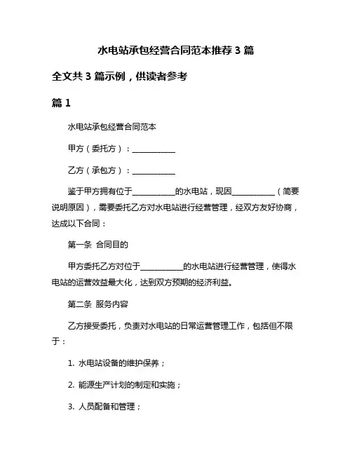 水电站承包经营合同范本推荐3篇