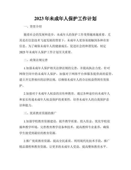 2023年未成年人保护工作计划