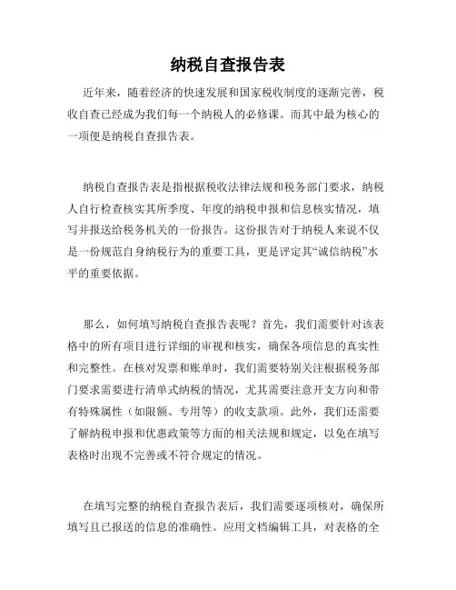 纳税自查报告表