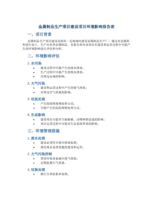 金属制品生产项目建设项目环境影响报告表