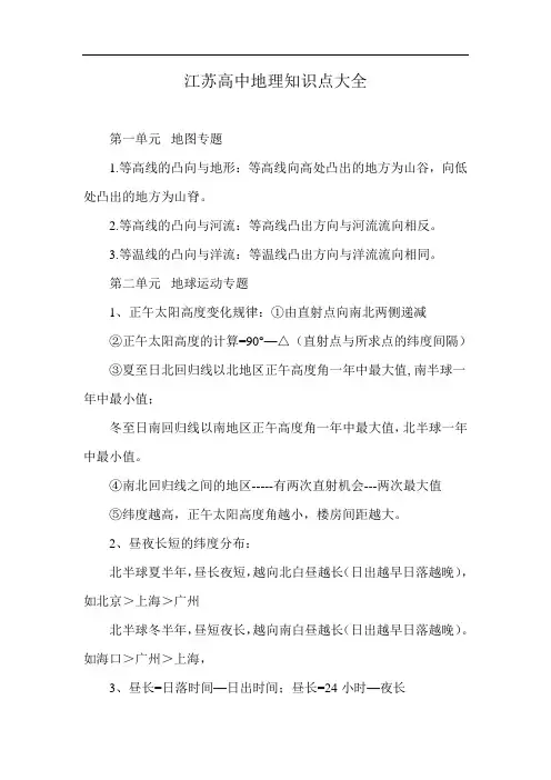 江苏高中地理知识点大全