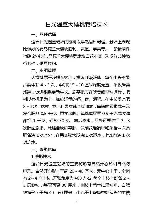 日光温室大樱桃栽培技术