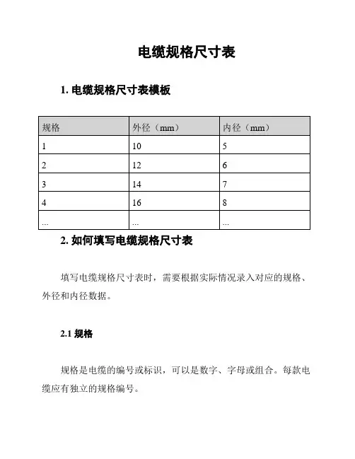 电缆规格尺寸表