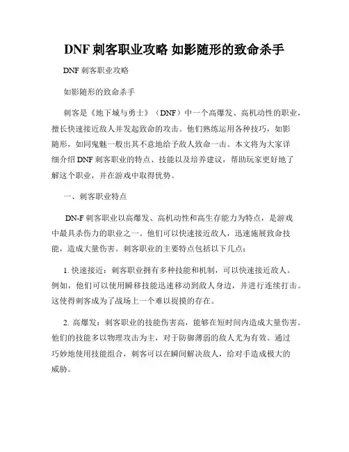DNF刺客职业攻略 如影随形的致命杀手