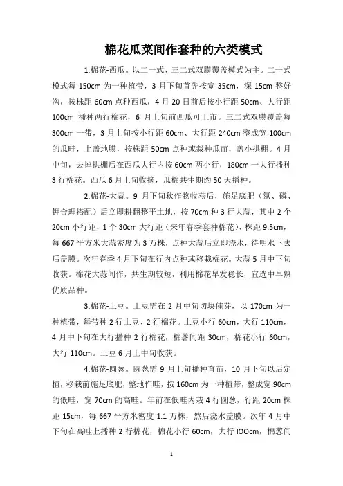 棉花瓜菜间作套种的六类模式