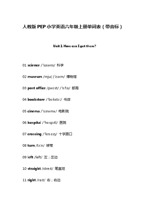 人教版PEP小学英语六年级上册单词表(带音标)